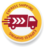 Express Shipping badge featuring a moving delivery truck, emphasizing fast delivery services.