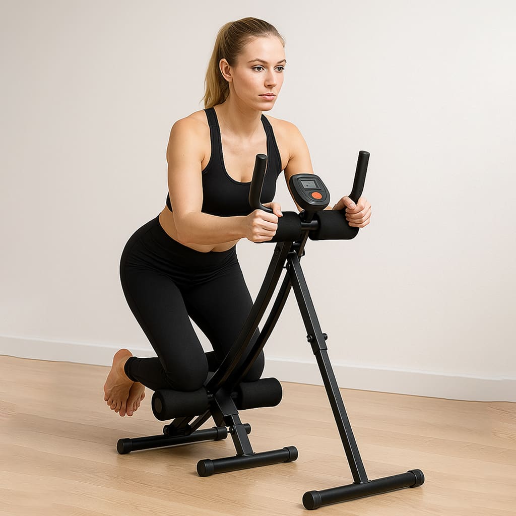 Fitness enthusiast using Herbionyx AbStrive to tone core muscles at home with adjustable incline for optimal workouts.