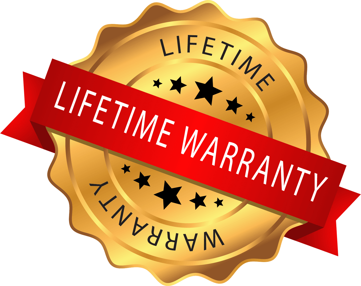 Gold seal with red ribbon and text 'Lifetime Warranty' indicating product durability and assurance.