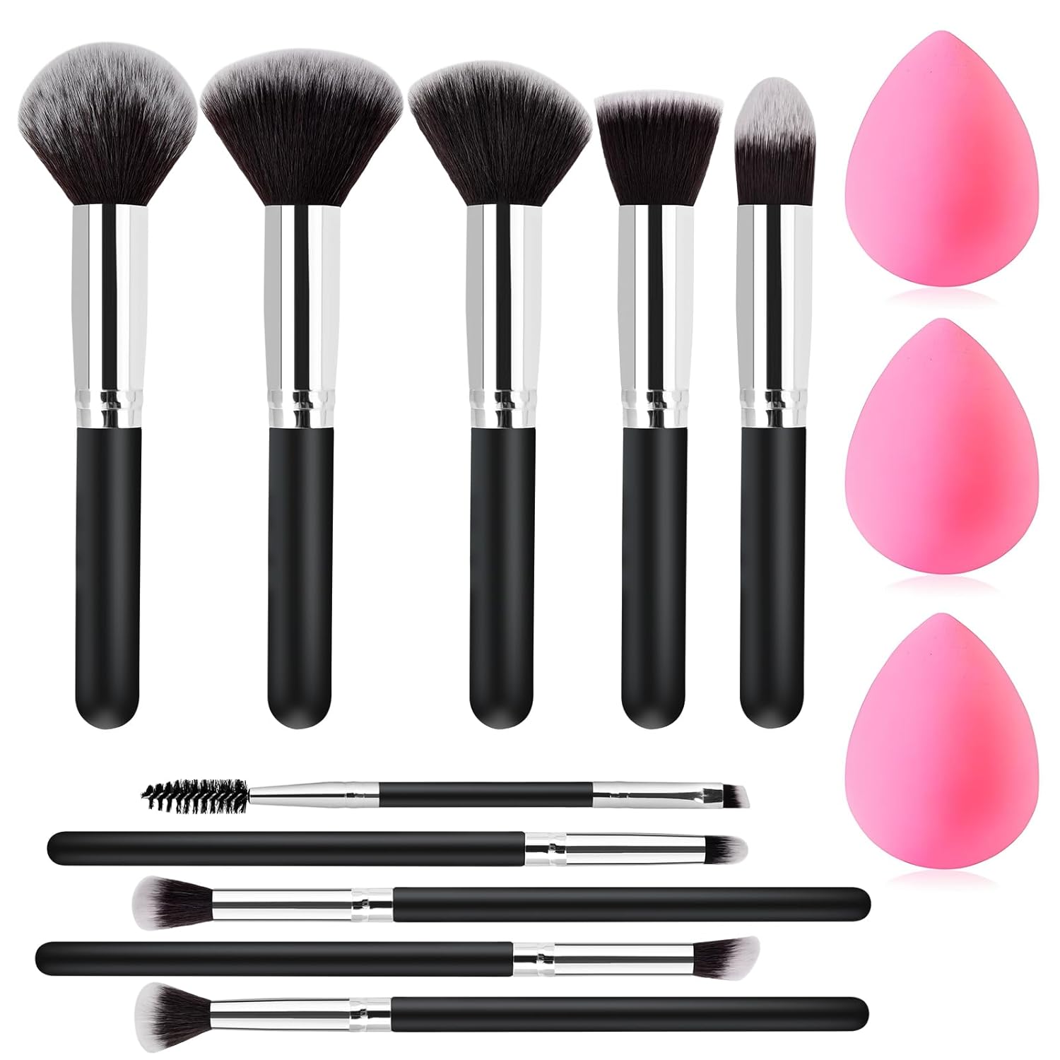 Herbionyx 13-Piece Professional Makeup Brush Set including six brushes and three beauty sponges for flawless makeup.