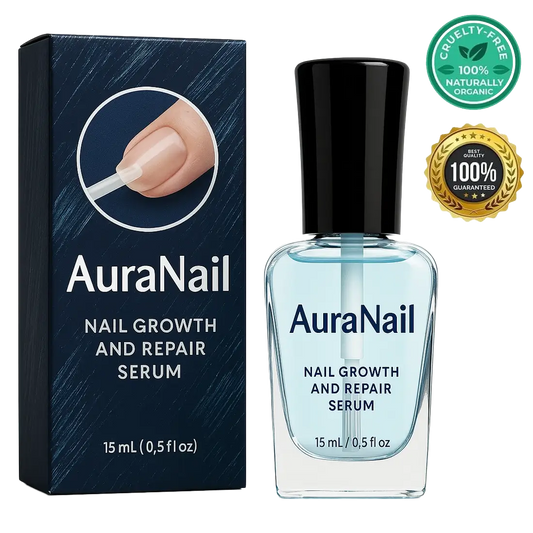 AuraNail Nail Growth and Repair Serum 15ml; strengthens nails, cruelty-free and organic, promotes healthy growth.