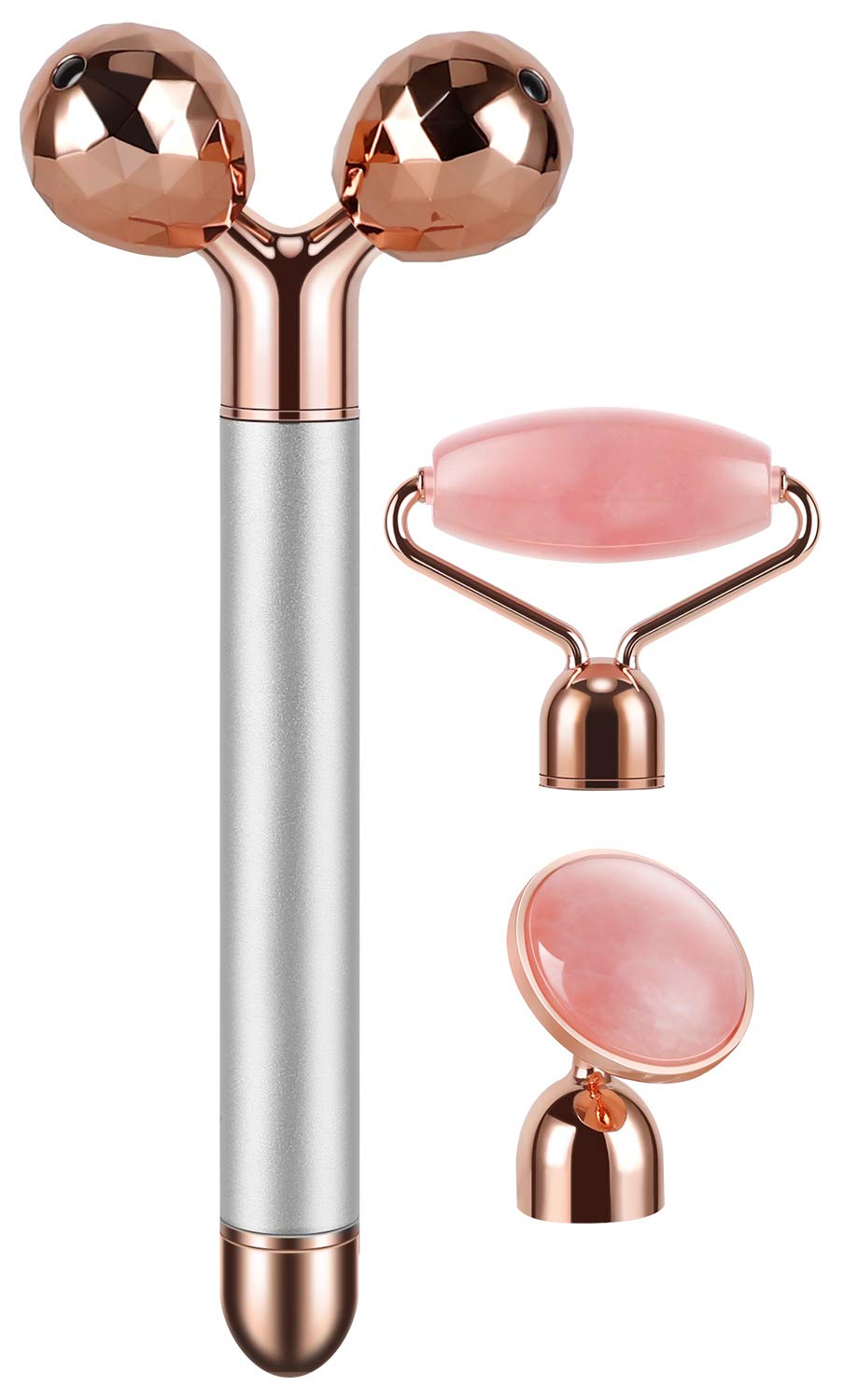Herbionyx Vibrating Jade Face Massager featuring jade stone components and rose gold accents.