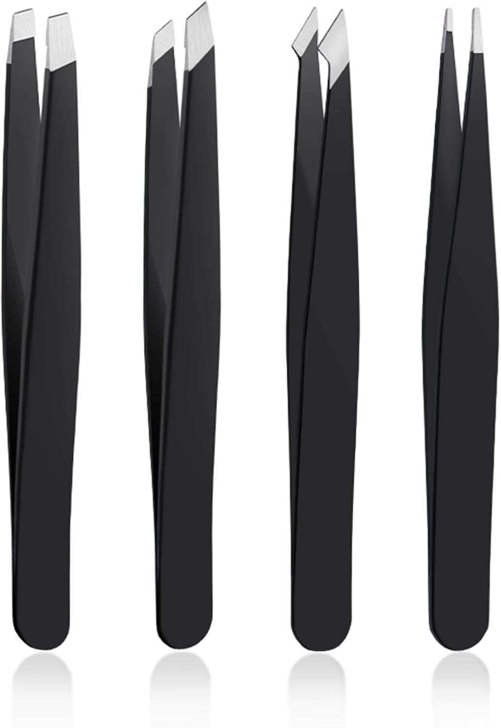 Herbionyx Precision Tweezer Set featuring four black stainless steel tweezers for precision tasks.
