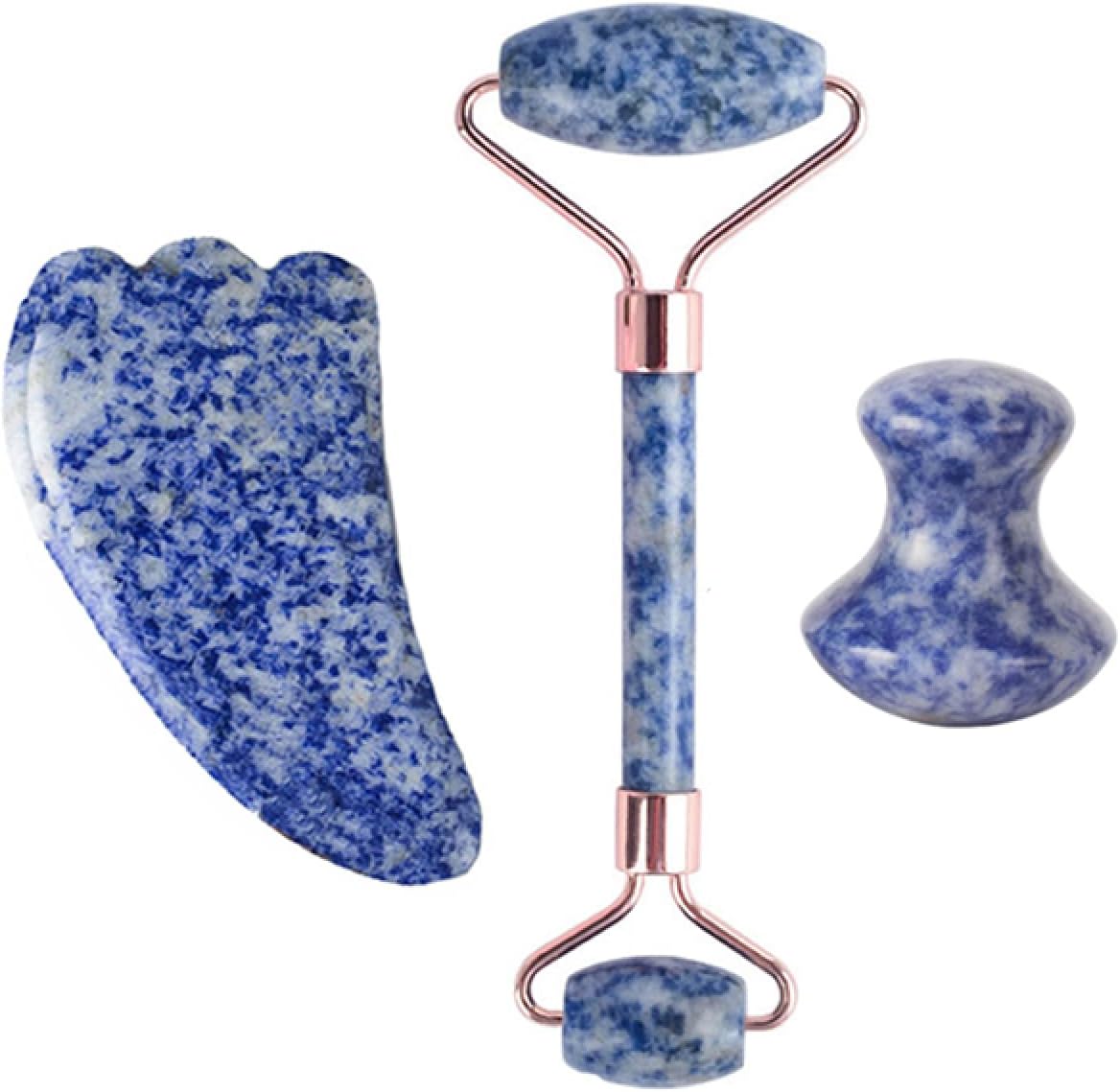 Herbionyx White Jade Roller & Gua Sha Set, featuring a blue roller and gua sha stone for skincare and relaxation.