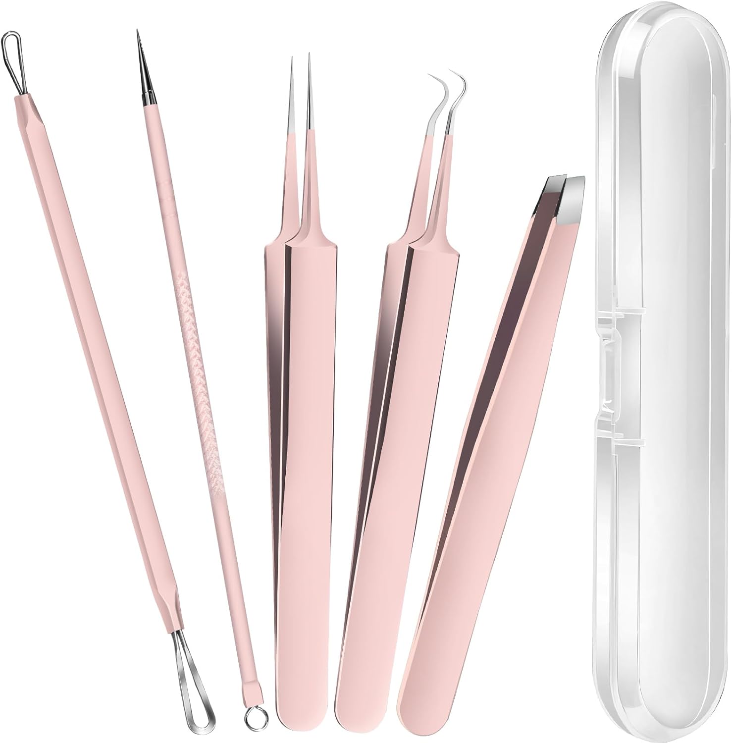 Herbionyx Blackhead & Pore Extractor Tool Set featuring five precision stainless steel tools in a sleek case.