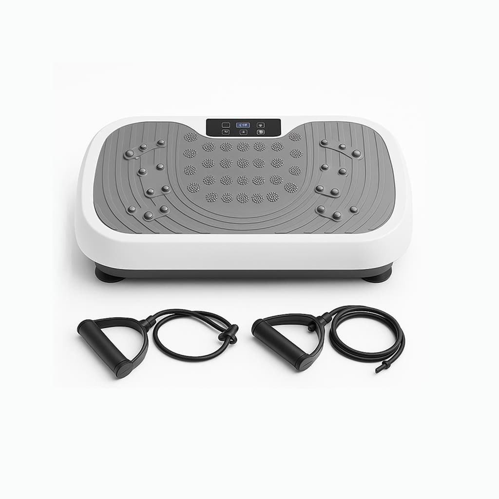 Herbionyx NeoShake vibration platform with resistance bands for effective full-body workouts at home.